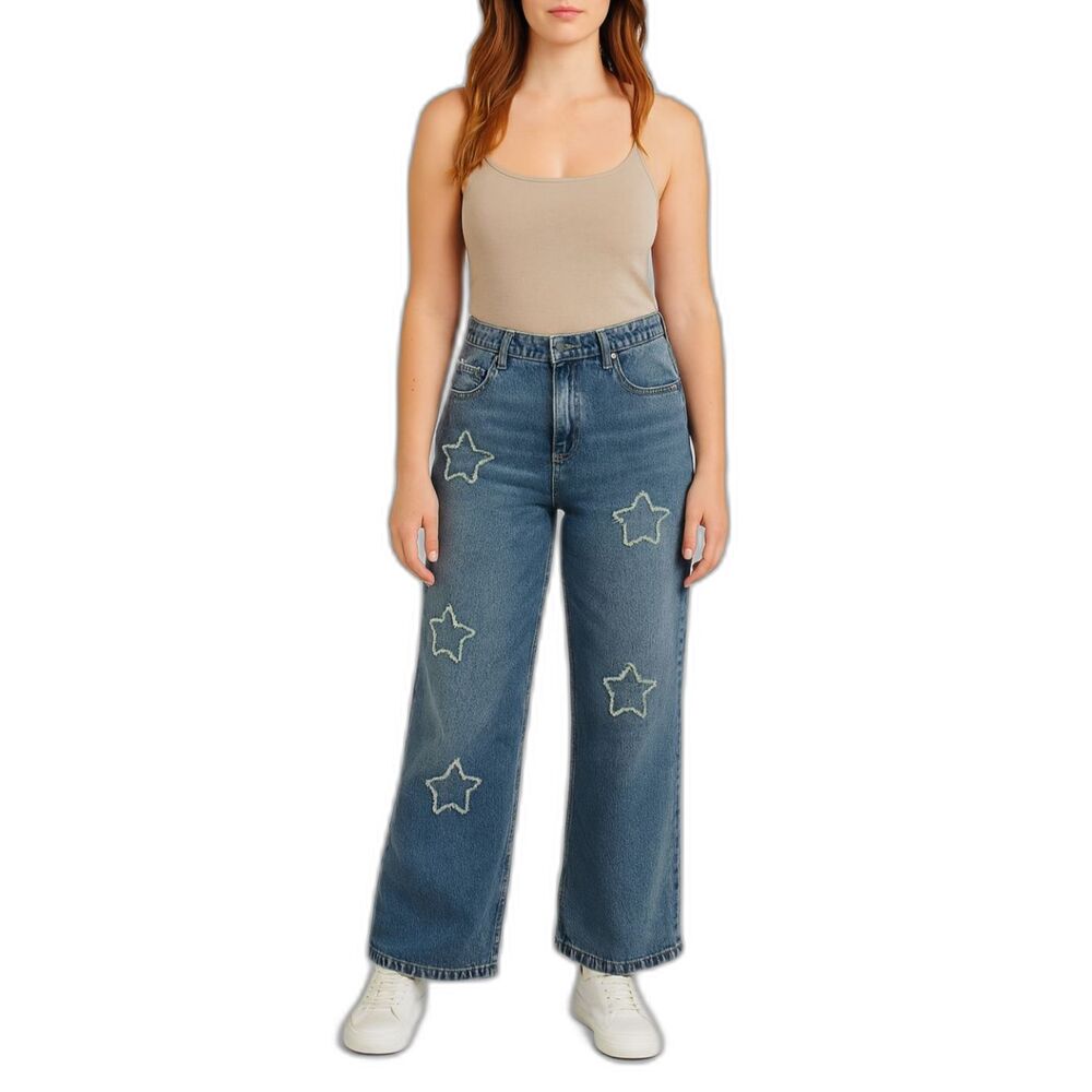 NWT Gemma Rae Women’s Star Patch Wide Leg Jeans | Size 9/29
